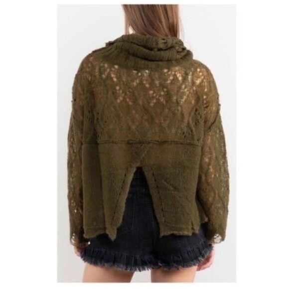 POL Open Weave Turtleneck Sweater In Olive - Picture 7 of 13